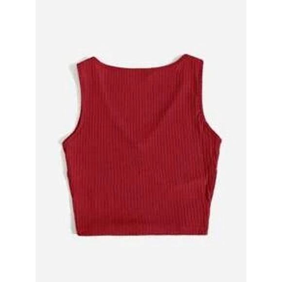 SHEIN Solid Rib-knit Crop Tank Top Red Size M - Picture 3 of 6